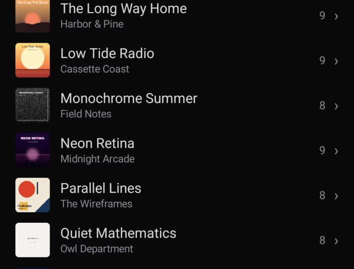 An album list with cover art.