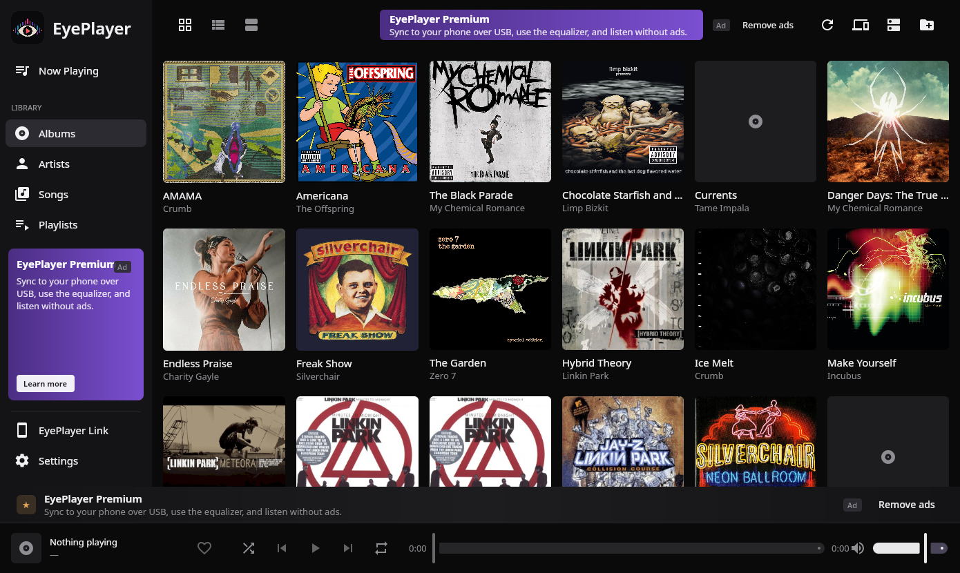 The PC app showing the album grid of a personal library.