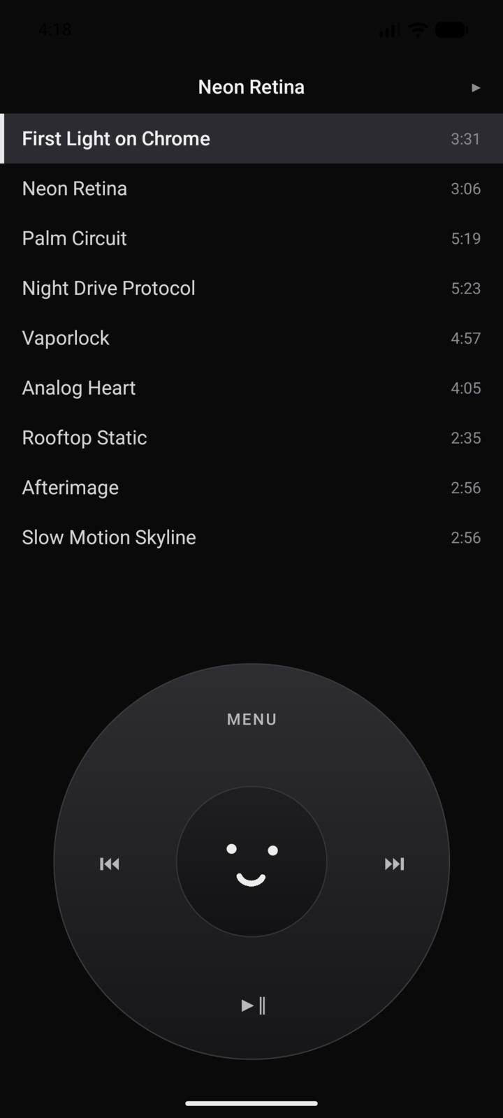 An album's track list with durations.